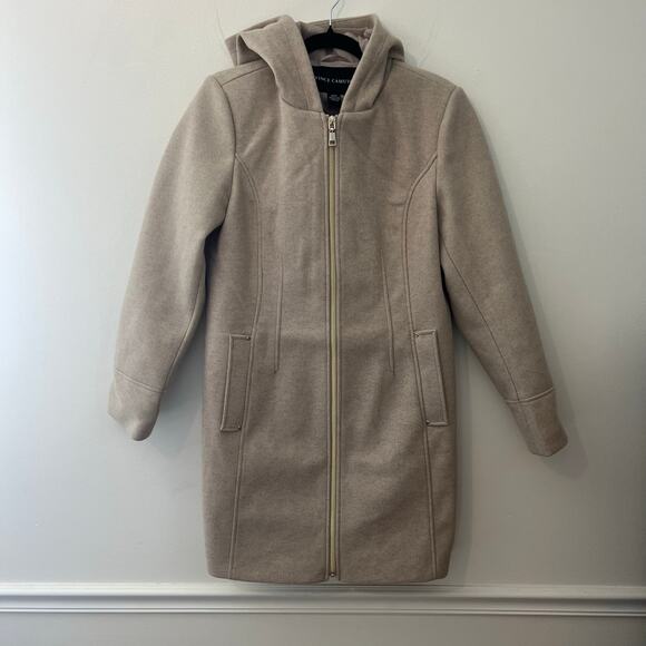Vince‎ Camuto hooded faux wool women's zip Jacket Mid length Tan Sz medium - Picture 1 of 13